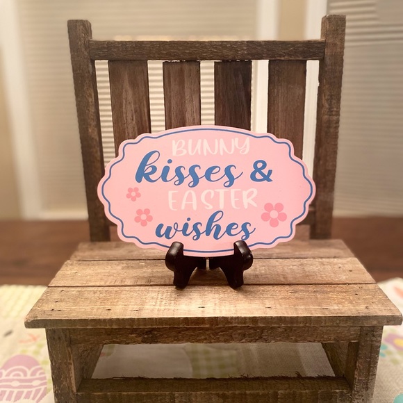 Easter Hanging Wood Wall Decor Signs Set of 2, Bunny Kisses & Easter Wishes Sign - Picture 3 of 16
